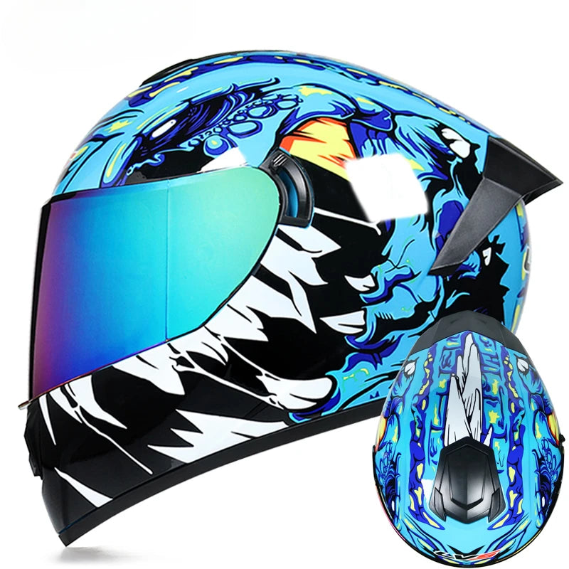 Premium Full Face Racing Motorcycle Helmet – Winter Warm Double Visor, Motorbike Sports Helmet, Adjustable Ventilation, Comfortable Fit for Winter Riding