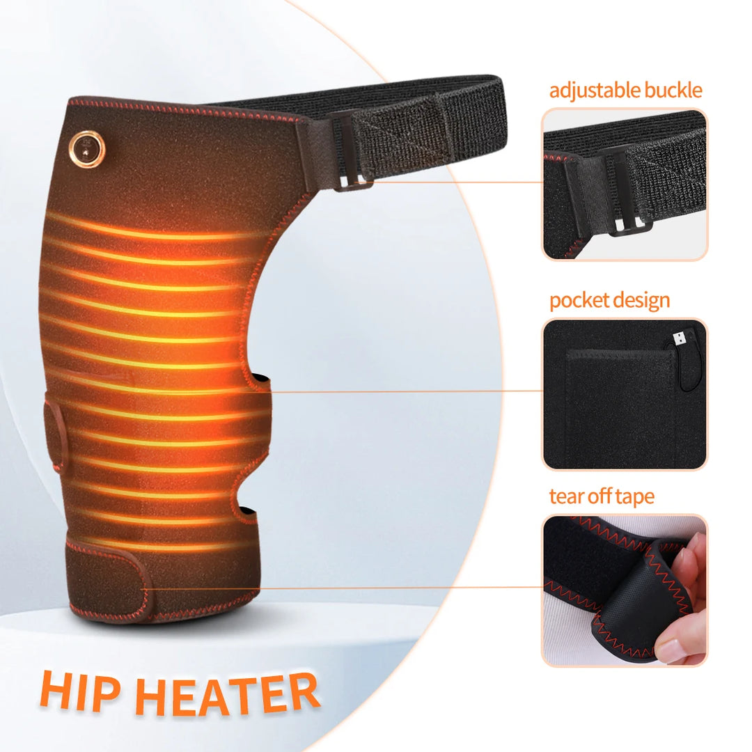 Premium Full Wrap Heated Hip Support Brace – USB Powered Compression Wrap with 3 Heat Levels and Vibration Massage