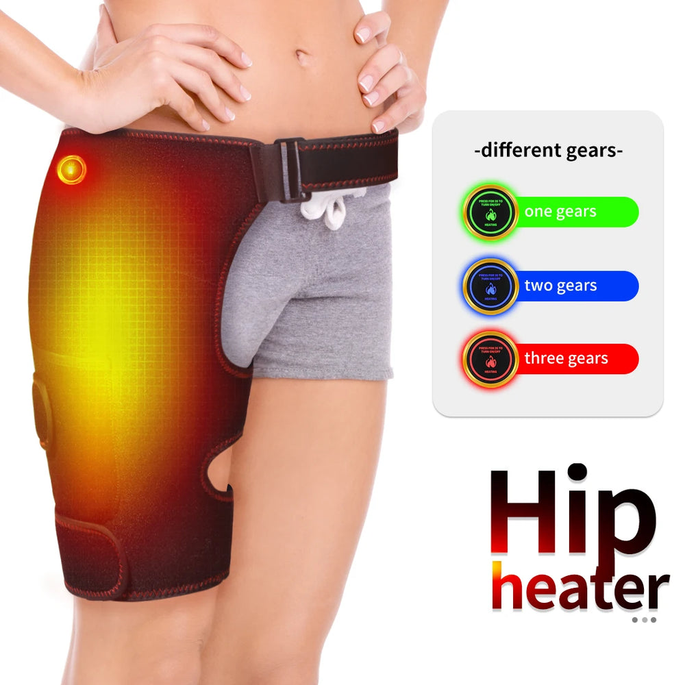 Premium Full Wrap Heated Hip Support Brace – USB Powered Compression Wrap with 3 Heat Levels and Vibration Massage