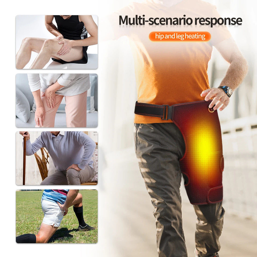 Premium Full Wrap Heated Hip Support Brace – USB Powered Compression Wrap with 3 Heat Levels and Vibration Massage