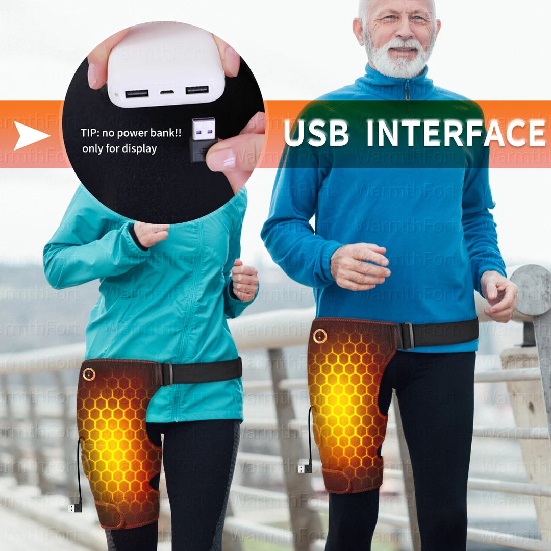 Premium Full Wrap Heated Hip Support Brace – USB Powered Compression Wrap with 3 Heat Levels and Vibration Massage