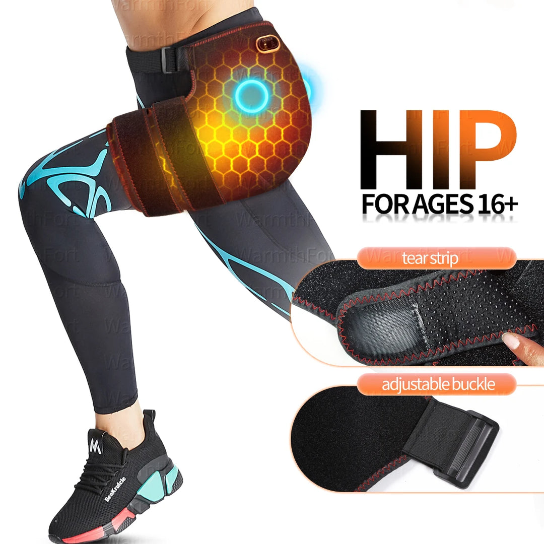 Premium Full Wrap Heated Hip Support Brace – USB Powered Compression Wrap with 3 Heat Levels and Vibration Massage