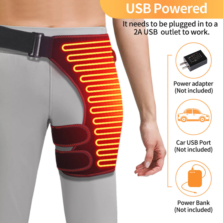 Premium Full Wrap Heated Hip Support Brace – USB Powered Compression Wrap with 3 Heat Levels and Vibration Massage