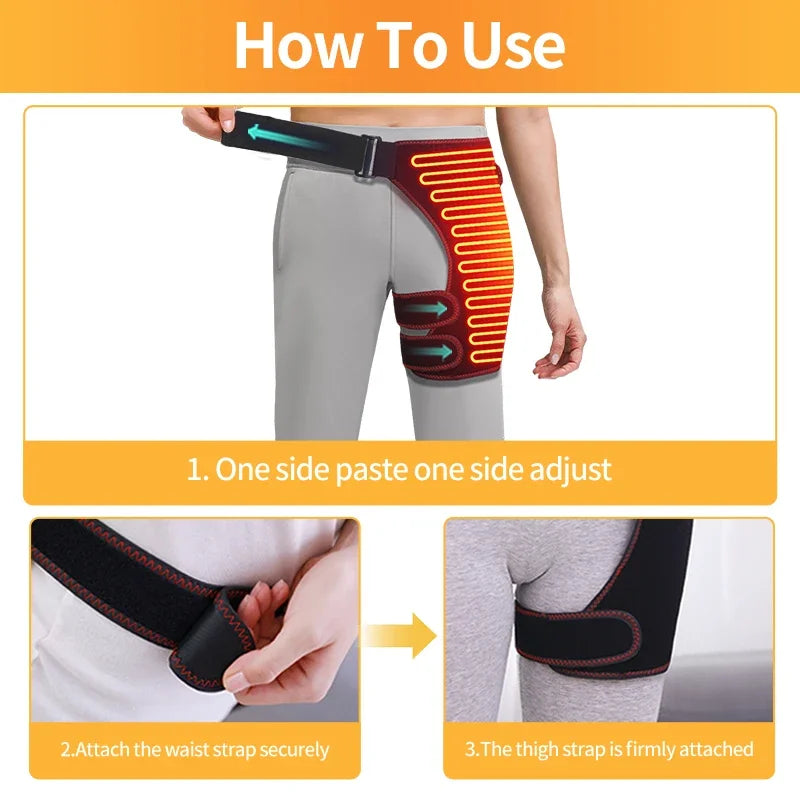 Premium Full Wrap Heated Hip Support Brace – USB Powered Compression Wrap with 3 Heat Levels and Vibration Massage