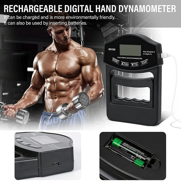Premium Grip Strength Tester – 265Lbs/120Kg Digital Hand Dynamometer with LCD Screen, USB Rechargeable, Accurate Power Meter for Sports & Power Training