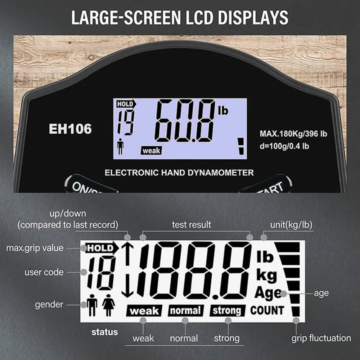 Premium Grip Strength Tester – 265Lbs/120Kg Digital Hand Dynamometer with LCD Screen, USB Rechargeable, Accurate Power Meter for Sports & Power Training