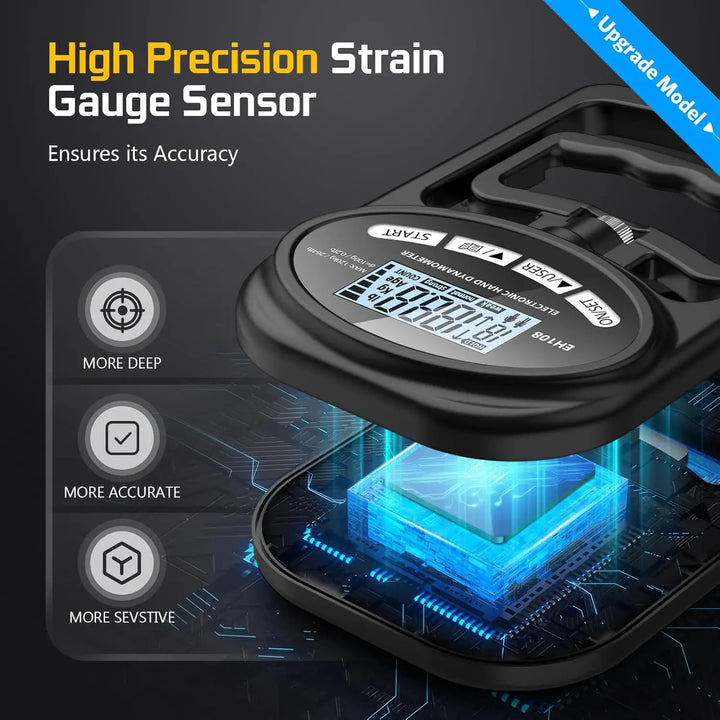 Premium Grip Strength Tester – 265Lbs/120Kg Digital Hand Dynamometer with LCD Screen, USB Rechargeable, Accurate Power Meter for Sports & Power Training