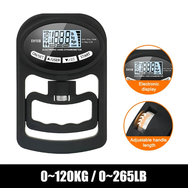 Premium Grip Strength Tester – 265Lbs/120Kg Digital Hand Dynamometer with LCD Screen, USB Rechargeable, Accurate Power Meter for Sports & Power Training