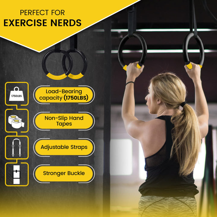 Premium Gymnastic Rings – 1000lbs Capacity, Adjustable Buckle Straps, Non-Slip Rings for Pull Up and Home Fitness, Durable PP and Nylon Material