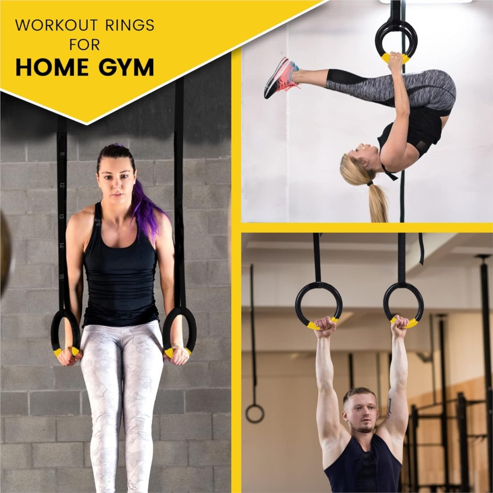 Premium Gymnastic Rings – 1000lbs Capacity, Adjustable Buckle Straps, Non-Slip Rings for Pull Up and Home Fitness, Durable PP and Nylon Material