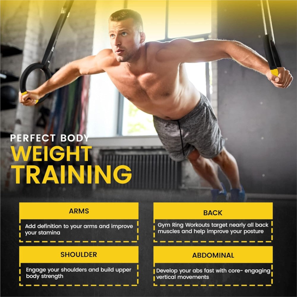Premium Gymnastic Rings – 1000lbs Capacity, Adjustable Buckle Straps, Non-Slip Rings for Pull Up and Home Fitness, Durable PP and Nylon Material