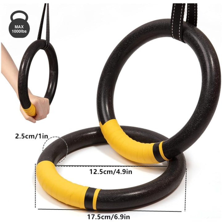 Premium Gymnastic Rings – 1000lbs Capacity, Adjustable Buckle Straps, Non-Slip Rings for Pull Up and Home Fitness, Durable PP and Nylon Material