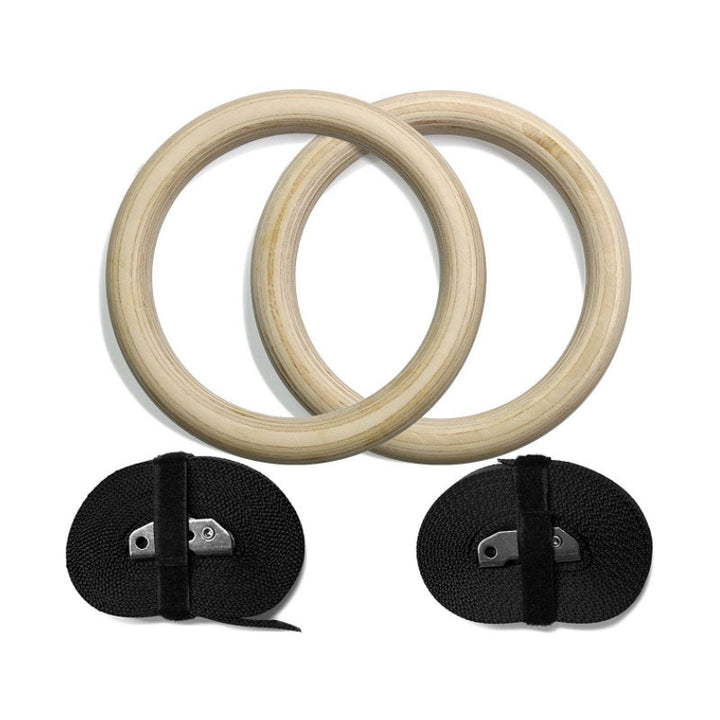 Premium Gymnastic Rings – Adjustable Wood Strength Training Rings with Heavy Duty Zinc Alloy Buckles & Anti-Slip Straps for Full-Body Workout, Home Gym Equipment