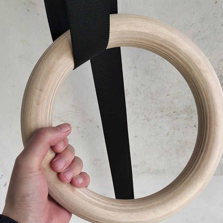 Premium Gymnastic Rings – Adjustable Wood Strength Training Rings with Heavy Duty Zinc Alloy Buckles & Anti-Slip Straps for Full-Body Workout, Home Gym Equipment