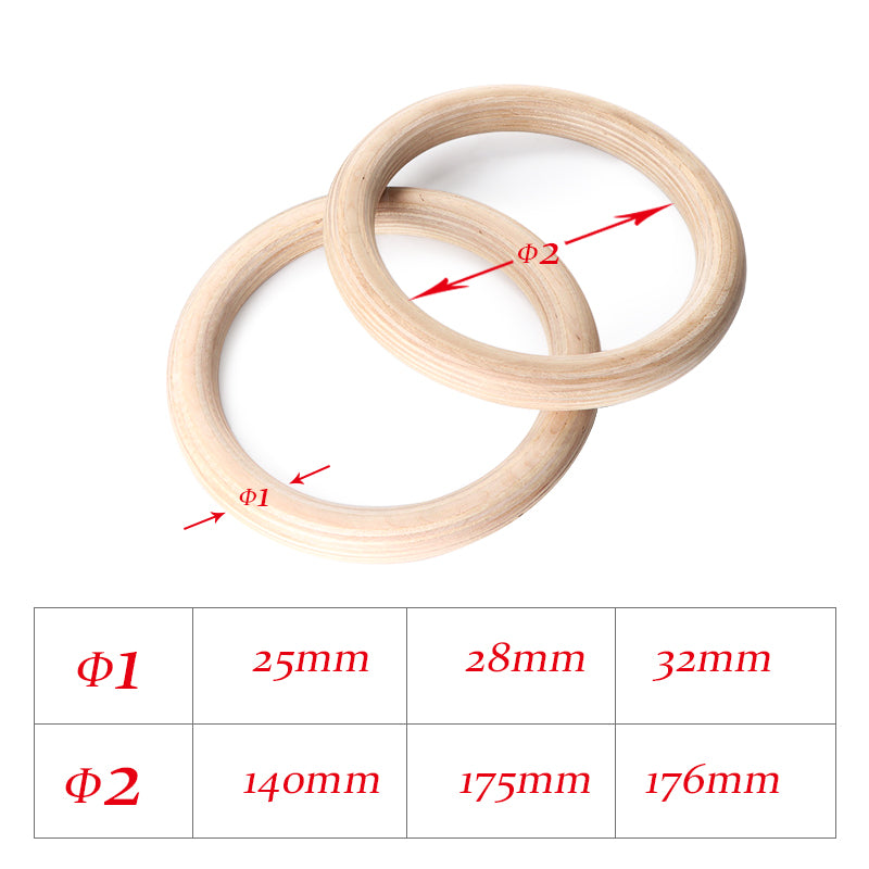 Premium Gymnastic Rings – Adjustable Wood Strength Training Rings with Heavy Duty Zinc Alloy Buckles & Anti-Slip Straps for Full-Body Workout, Home Gym Equipment
