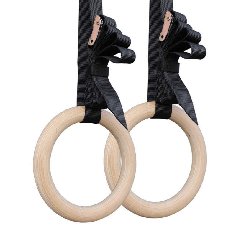 Premium Gymnastic Rings – Adjustable Wood Strength Training Rings with Heavy Duty Zinc Alloy Buckles & Anti-Slip Straps for Full-Body Workout, Home Gym Equipment