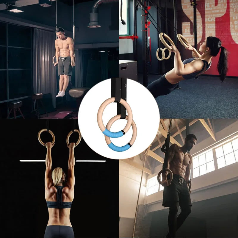 Premium Gymnastics Rings – Adjustable Wooden Rings with Nylon Straps for Kids & Adults, 400kg Load Capacity, Ideal for Home Fitness & Strength Training