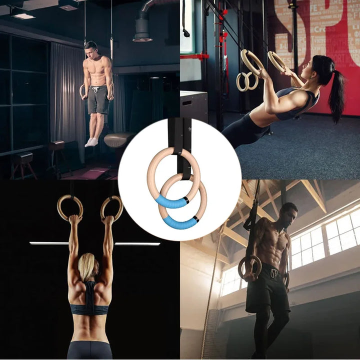 Premium Gymnastics Rings – Adjustable Wooden Rings with Nylon Straps for Kids & Adults, 400kg Load Capacity, Ideal for Home Fitness & Strength Training