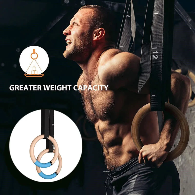 Premium Gymnastics Rings – Adjustable Wooden Rings with Nylon Straps for Kids & Adults, 400kg Load Capacity, Ideal for Home Fitness & Strength Training