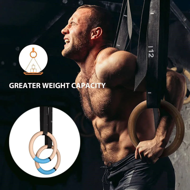 Premium Gymnastics Rings – Adjustable Wooden Rings with Nylon Straps for Kids & Adults, 400kg Load Capacity, Ideal for Home Fitness & Strength Training
