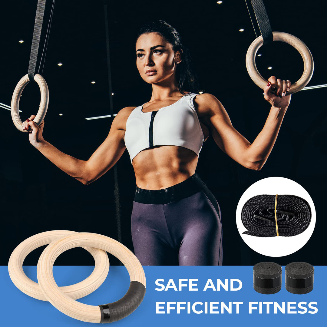 Premium Gymnastics Rings – Adjustable Wooden Rings with Nylon Straps for Kids & Adults, 400kg Load Capacity, Ideal for Home Fitness & Strength Training