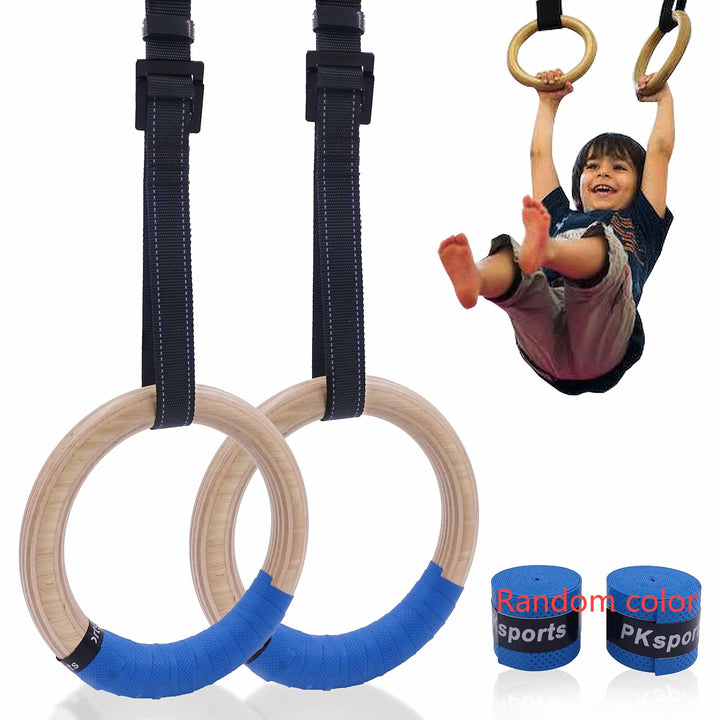 Premium Gymnastics Rings – Adjustable Wooden Rings with Nylon Straps for Kids & Adults, 400kg Load Capacity, Ideal for Home Fitness & Strength Training
