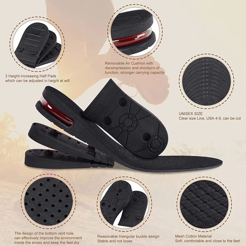 Premium Height Increase Insoles - Air Cushion Elevator Inserts for Men & Women, Adjustable 3-9cm Lift Kits for Comfort and Support, Shock Absorbent, Fits EUR 225-270