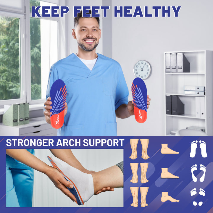 Premium High Arch Support Orthopedic Insoles for Plantar Fasciitis Relief, Cushioning Foot Inserts for Flat Feet, Deep Heel Cup, Shock Absorption for Men and Women