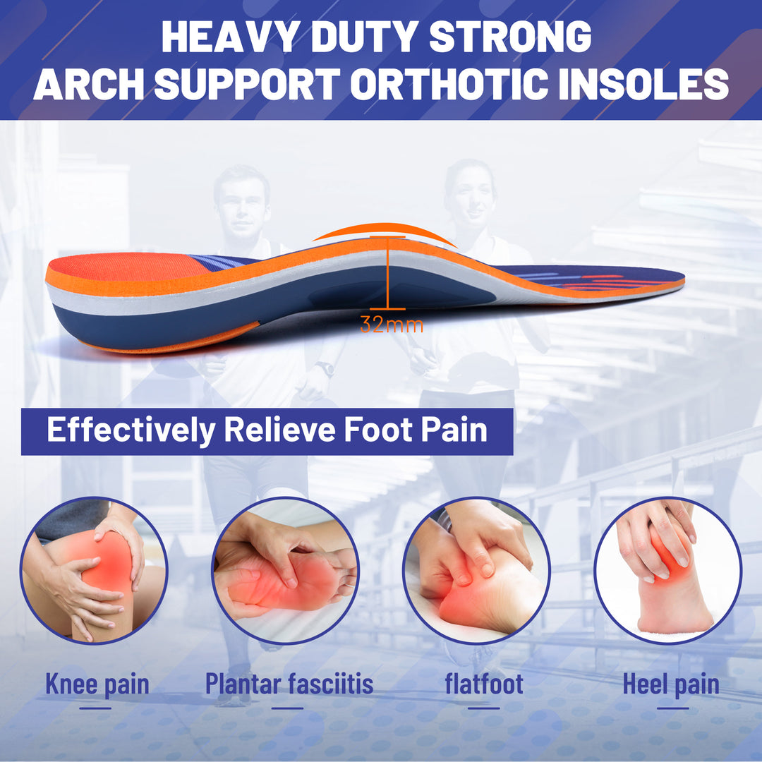 Premium High Arch Support Orthopedic Insoles for Plantar Fasciitis Relief, Cushioning Foot Inserts for Flat Feet, Deep Heel Cup, Shock Absorption for Men and Women
