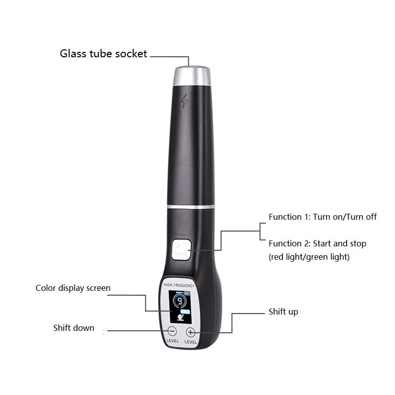 Premium High Frequency Facial Machine, Screen Display Electro Therapy Wand with Glass Tube, Anti-Acne & Wrinkle Removal, Skin Tightening & Spot Treatment Device, Ozone Sterilization, Improves Blood Circulation, Safe & Portable
