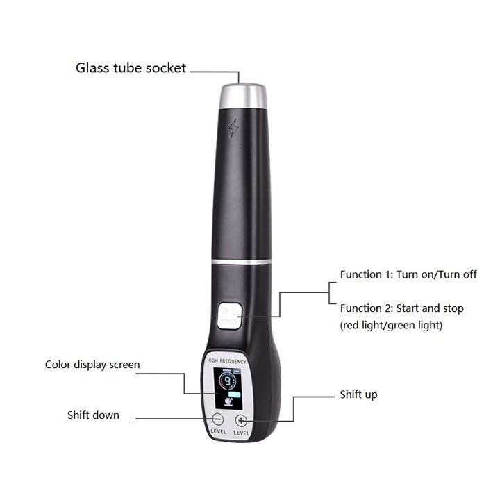 Premium High Frequency Facial Machine, Screen Display Electro Therapy Wand with Glass Tube, Anti-Acne & Wrinkle Removal, Skin Tightening & Spot Treatment Device, Ozone Sterilization, Improves Blood Circulation, Safe & Portable