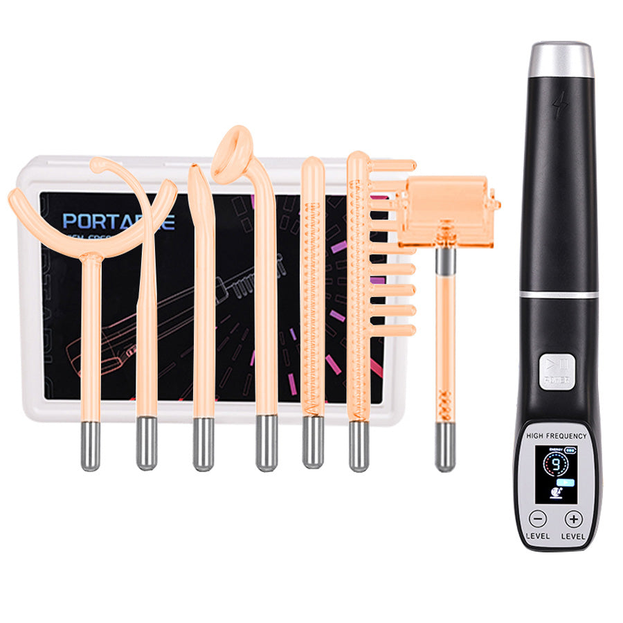 Premium High Frequency Facial Machine, Screen Display Electro Therapy Wand with Glass Tube, Anti-Acne & Wrinkle Removal, Skin Tightening & Spot Treatment Device, Ozone Sterilization, Improves Blood Circulation, Safe & Portable