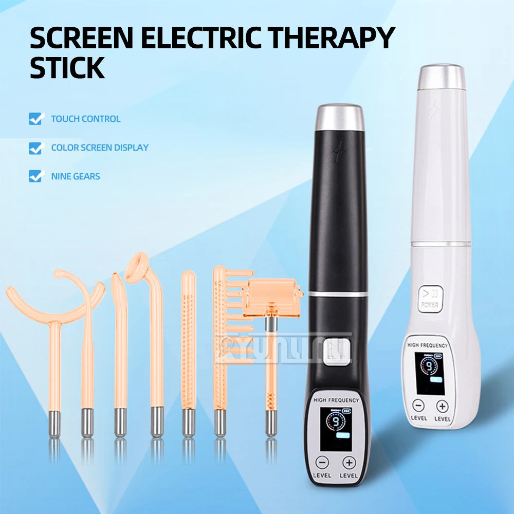 Premium High Frequency Facial Machine, Screen Display Electro Therapy Wand with Glass Tube, Anti-Acne & Wrinkle Removal, Skin Tightening & Spot Treatment Device, Ozone Sterilization, Improves Blood Circulation, Safe & Portable