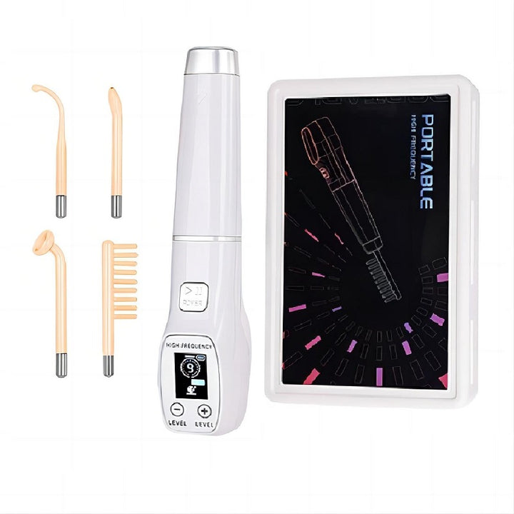 Premium High Frequency Facial Machine, Screen Display Electro Therapy Wand with Glass Tube, Anti-Acne & Wrinkle Removal, Skin Tightening & Spot Treatment Device, Ozone Sterilization, Improves Blood Circulation, Safe & Portable