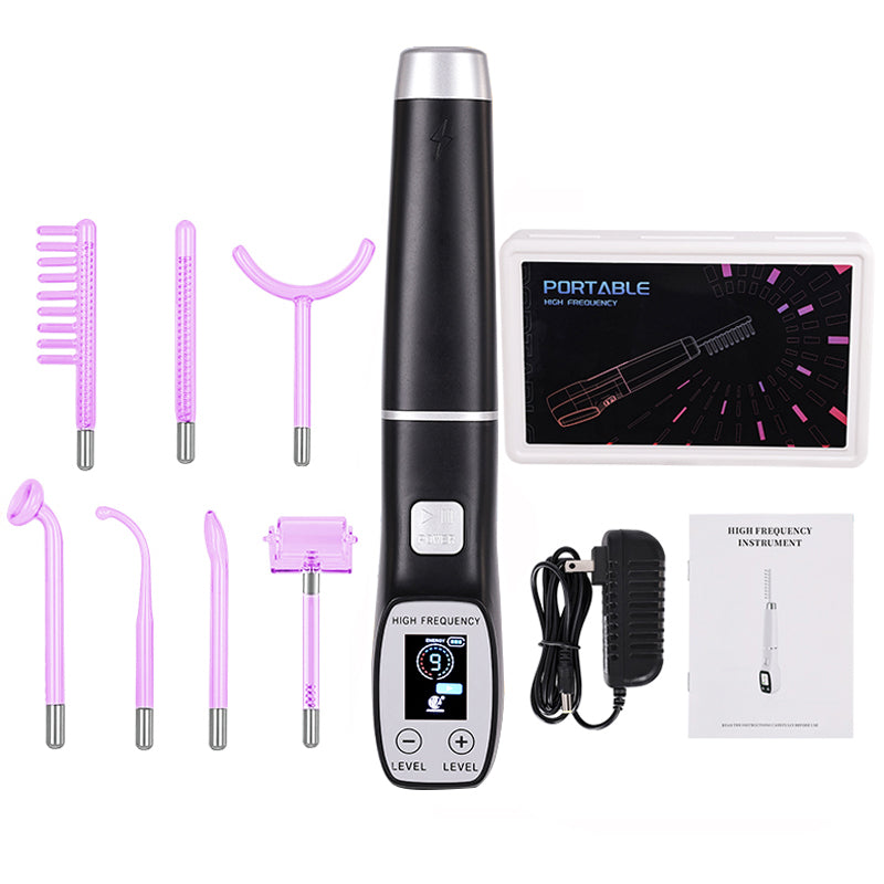 Premium High Frequency Facial Machine, Screen Display Electro Therapy Wand with Glass Tube, Anti-Acne & Wrinkle Removal, Skin Tightening & Spot Treatment Device, Ozone Sterilization, Improves Blood Circulation, Safe & Portable