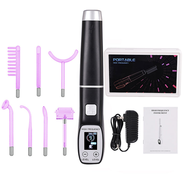 Premium High Frequency Facial Machine, Screen Display Electro Therapy Wand with Glass Tube, Anti-Acne & Wrinkle Removal, Skin Tightening & Spot Treatment Device, Ozone Sterilization, Improves Blood Circulation, Safe & Portable