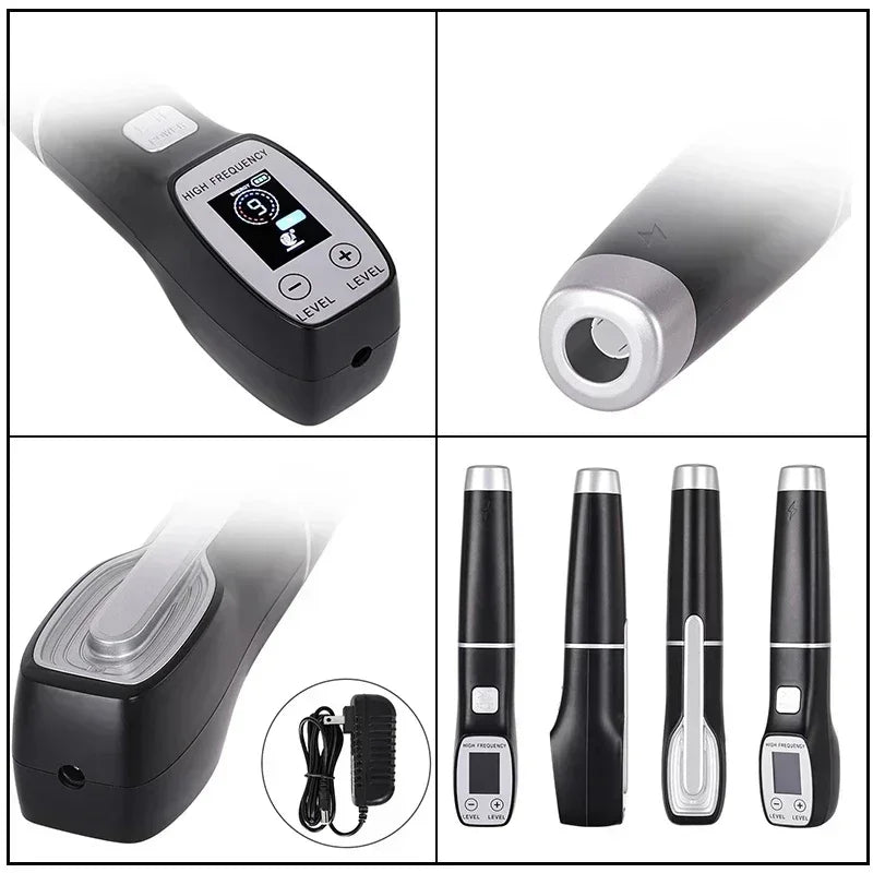 Premium High Frequency Facial Machine, Screen Display Electro Therapy Wand with Glass Tube, Anti-Acne & Wrinkle Removal, Skin Tightening & Spot Treatment Device, Ozone Sterilization, Improves Blood Circulation, Safe & Portable