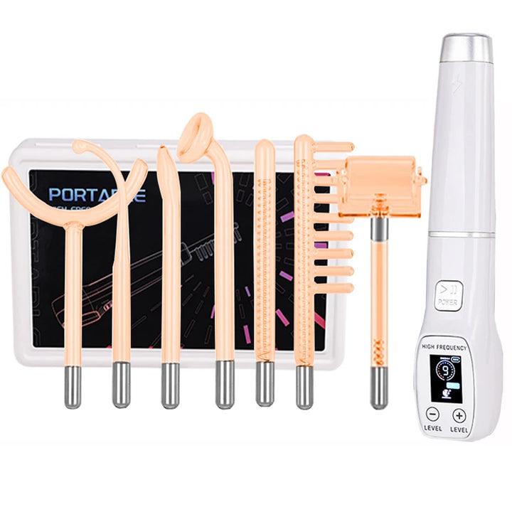 Premium High Frequency Facial Machine, Screen Display Electro Therapy Wand with Glass Tube, Anti-Acne & Wrinkle Removal, Skin Tightening & Spot Treatment Device, Ozone Sterilization, Improves Blood Circulation, Safe & Portable