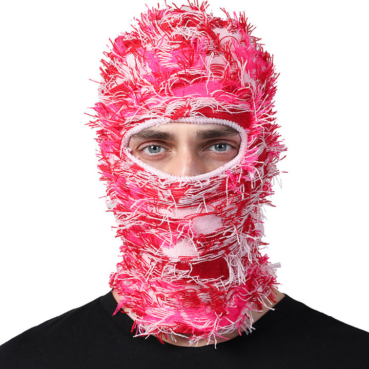 Premium Hip Hop Balaclava Beanie – Distressed Knit Ski Mask for Women, Camouflage Fuzzy Full Face Ski Hat, Outdoor Winter Wear, Trendy, Cozy and Stylish