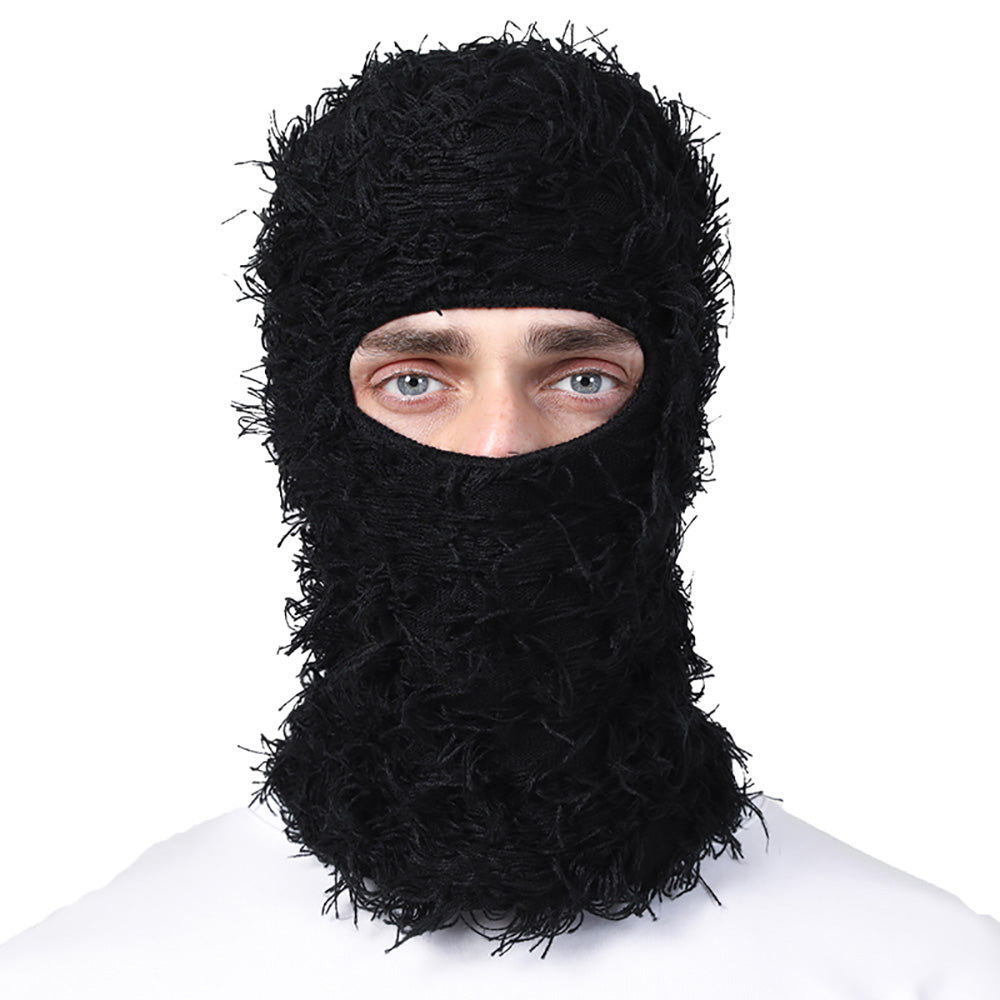 Premium Hip Hop Balaclava Beanie – Distressed Knit Ski Mask for Women, Camouflage Fuzzy Full Face Ski Hat, Outdoor Winter Wear, Trendy, Cozy and Stylish