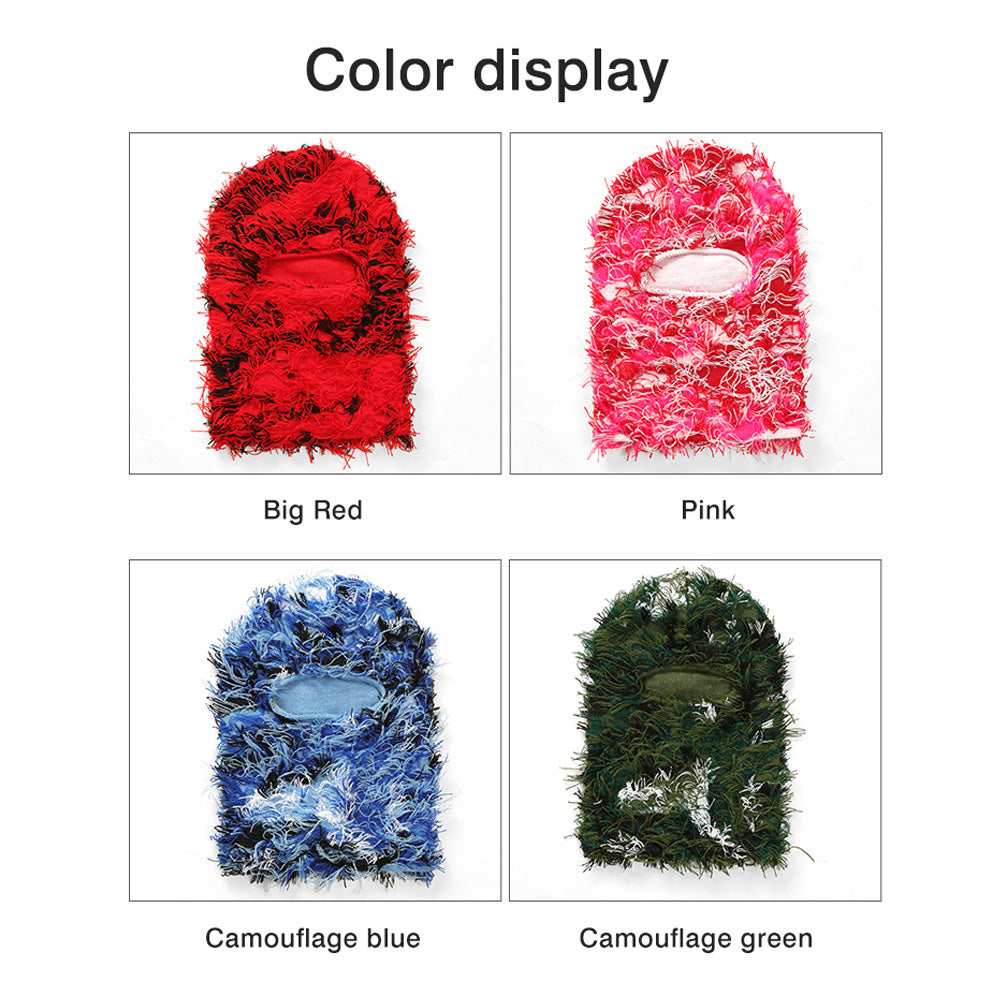 Premium Hip Hop Balaclava Beanie – Distressed Knit Ski Mask for Women, Camouflage Fuzzy Full Face Ski Hat, Outdoor Winter Wear, Trendy, Cozy and Stylish