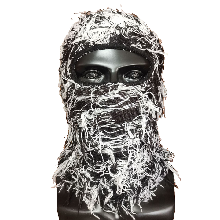 Premium Hip Hop Balaclava Beanie – Distressed Knit Ski Mask for Women, Camouflage Fuzzy Full Face Ski Hat, Outdoor Winter Wear, Trendy, Cozy and Stylish