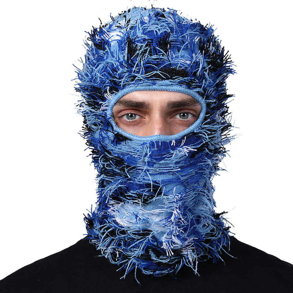 Premium Hip Hop Balaclava Beanie – Distressed Knit Ski Mask for Women, Camouflage Fuzzy Full Face Ski Hat, Outdoor Winter Wear, Trendy, Cozy and Stylish