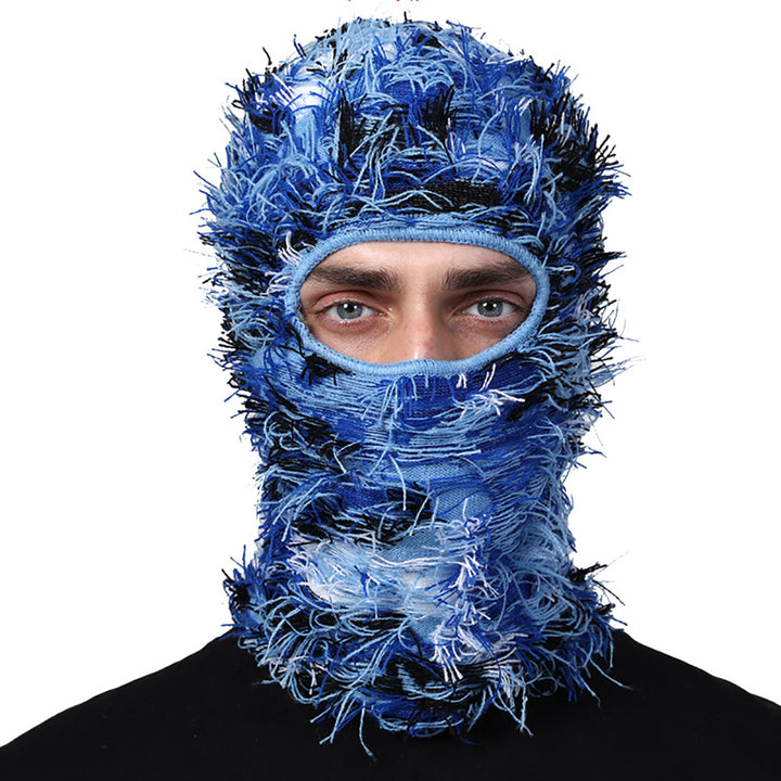 Premium Hip Hop Balaclava Beanie – Distressed Knit Ski Mask for Women, Camouflage Fuzzy Full Face Ski Hat, Outdoor Winter Wear, Trendy, Cozy and Stylish