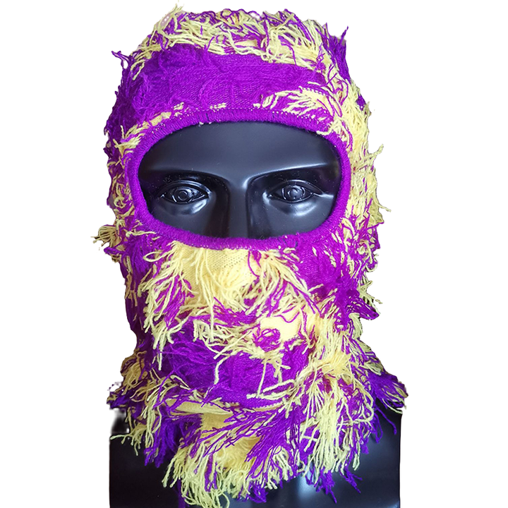 Premium Hip Hop Balaclava Beanie – Distressed Knit Ski Mask for Women, Camouflage Fuzzy Full Face Ski Hat, Outdoor Winter Wear, Trendy, Cozy and Stylish