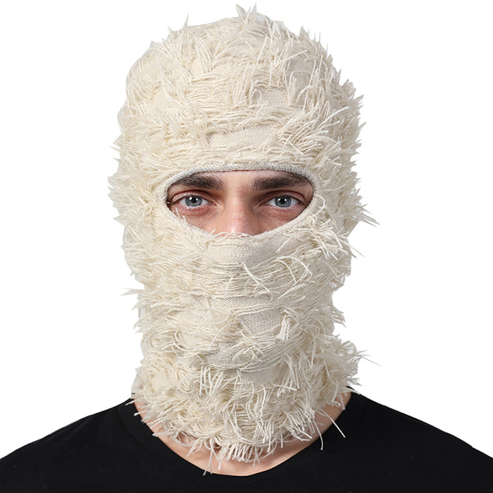 Premium Hip Hop Balaclava Beanie – Distressed Knit Ski Mask for Women, Camouflage Fuzzy Full Face Ski Hat, Outdoor Winter Wear, Trendy, Cozy and Stylish