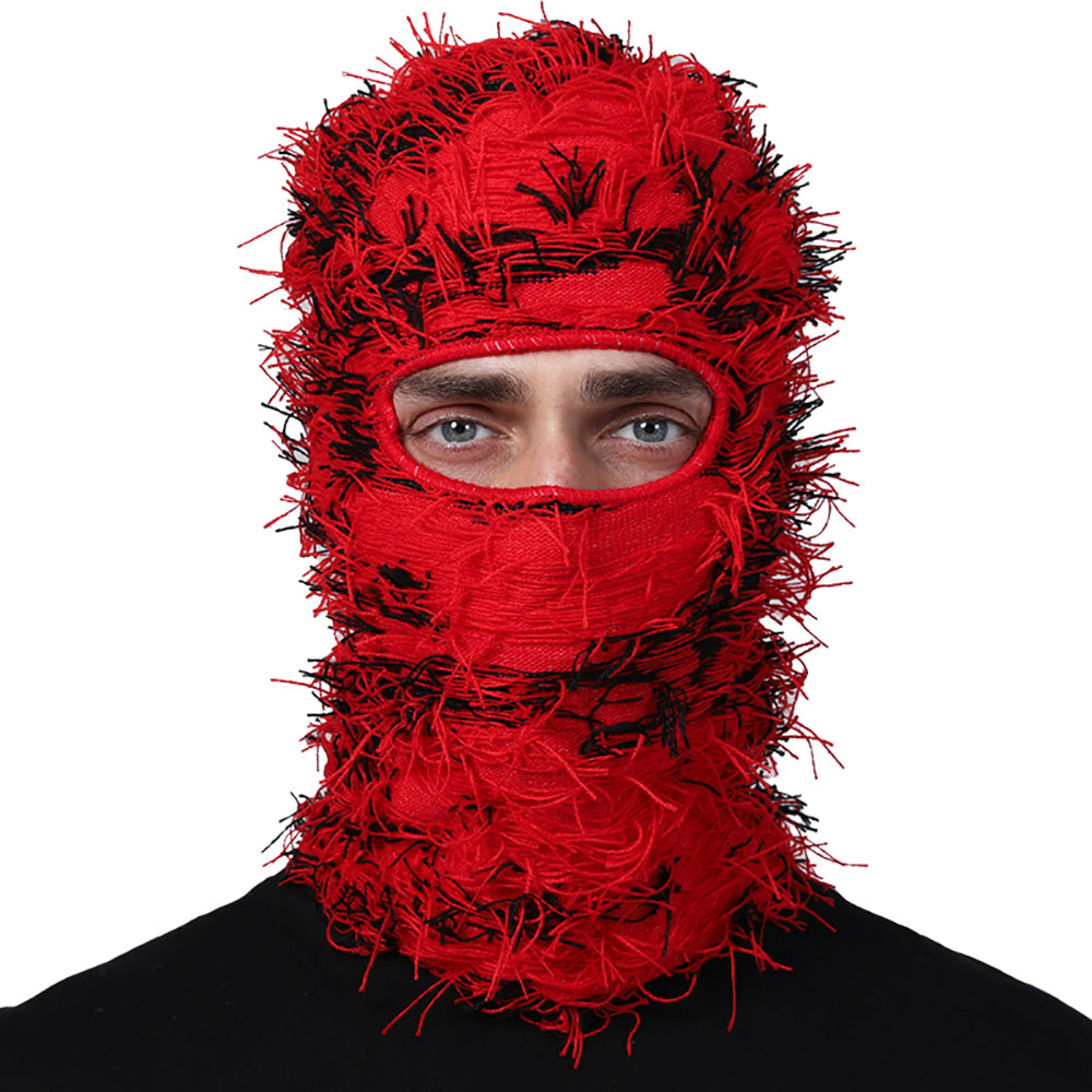 Premium Hip Hop Balaclava Beanie – Distressed Knit Ski Mask for Women, Camouflage Fuzzy Full Face Ski Hat, Outdoor Winter Wear, Trendy, Cozy and Stylish