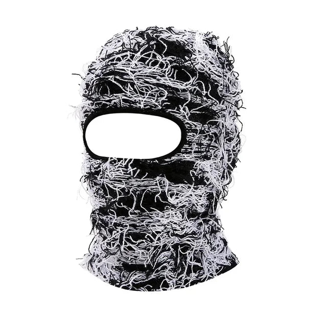 Premium Hip Hop Balaclava Beanie – Distressed Knit Ski Mask for Women, Camouflage Fuzzy Full Face Ski Hat, Outdoor Winter Wear, Trendy, Cozy and Stylish