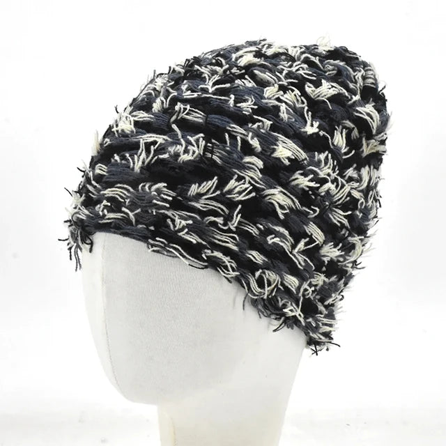 Premium Hip Hop Balaclava Beanie – Distressed Knit Ski Mask for Women, Camouflage Fuzzy Full Face Ski Hat, Outdoor Winter Wear, Trendy, Cozy and Stylish