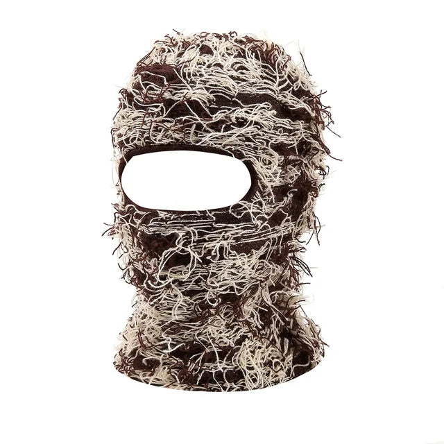 Premium Hip Hop Balaclava Beanie – Distressed Knit Ski Mask for Women, Camouflage Fuzzy Full Face Ski Hat, Outdoor Winter Wear, Trendy, Cozy and Stylish